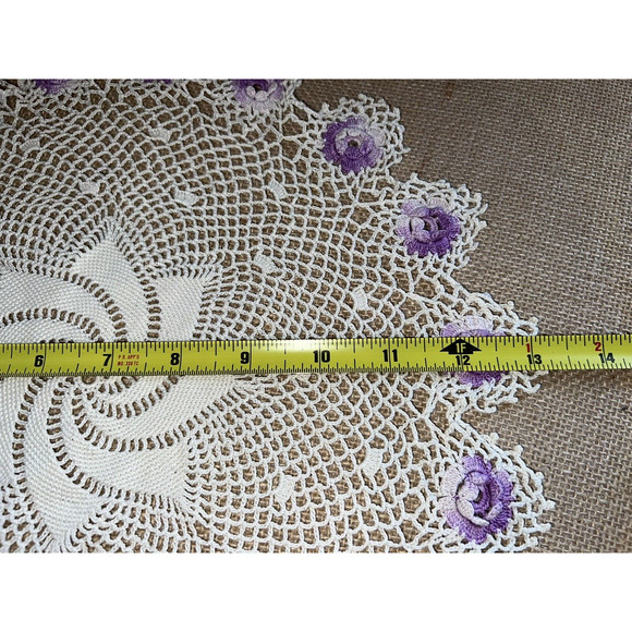 Vintage Large 13 inch Hand Crocheted Doily with Flowers - Picture 4 of 7